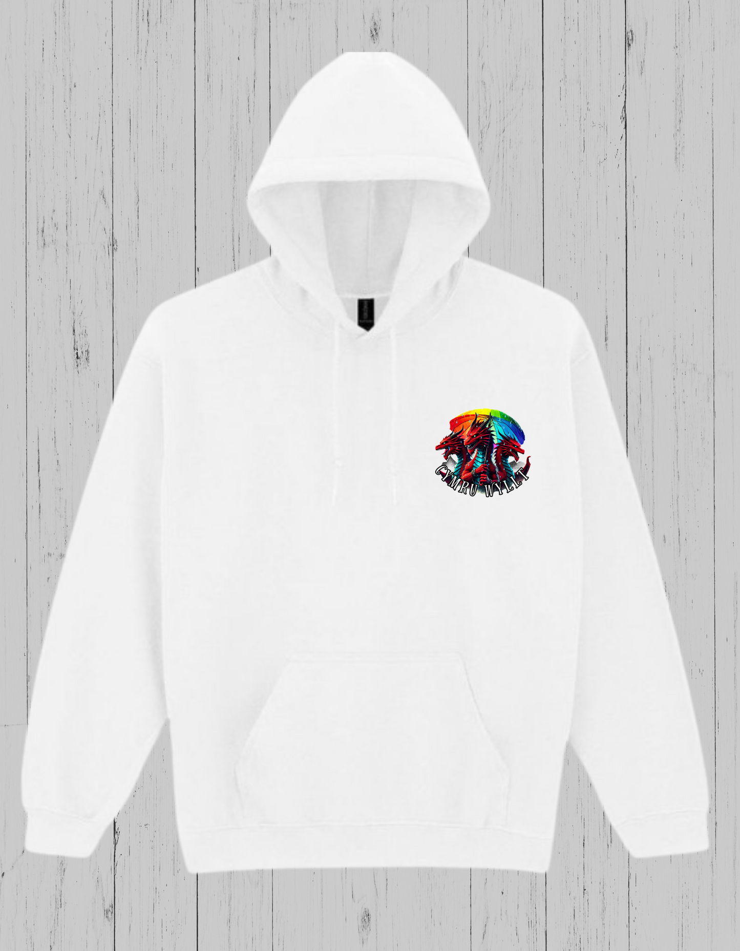 Cymru Wyllt Dragon Hoodie – Welsh Fantasy Hoodie – Rainbow Mythical Hoodie – Hiraeth Quote Unisex Sweatshirt – Welsh Gift