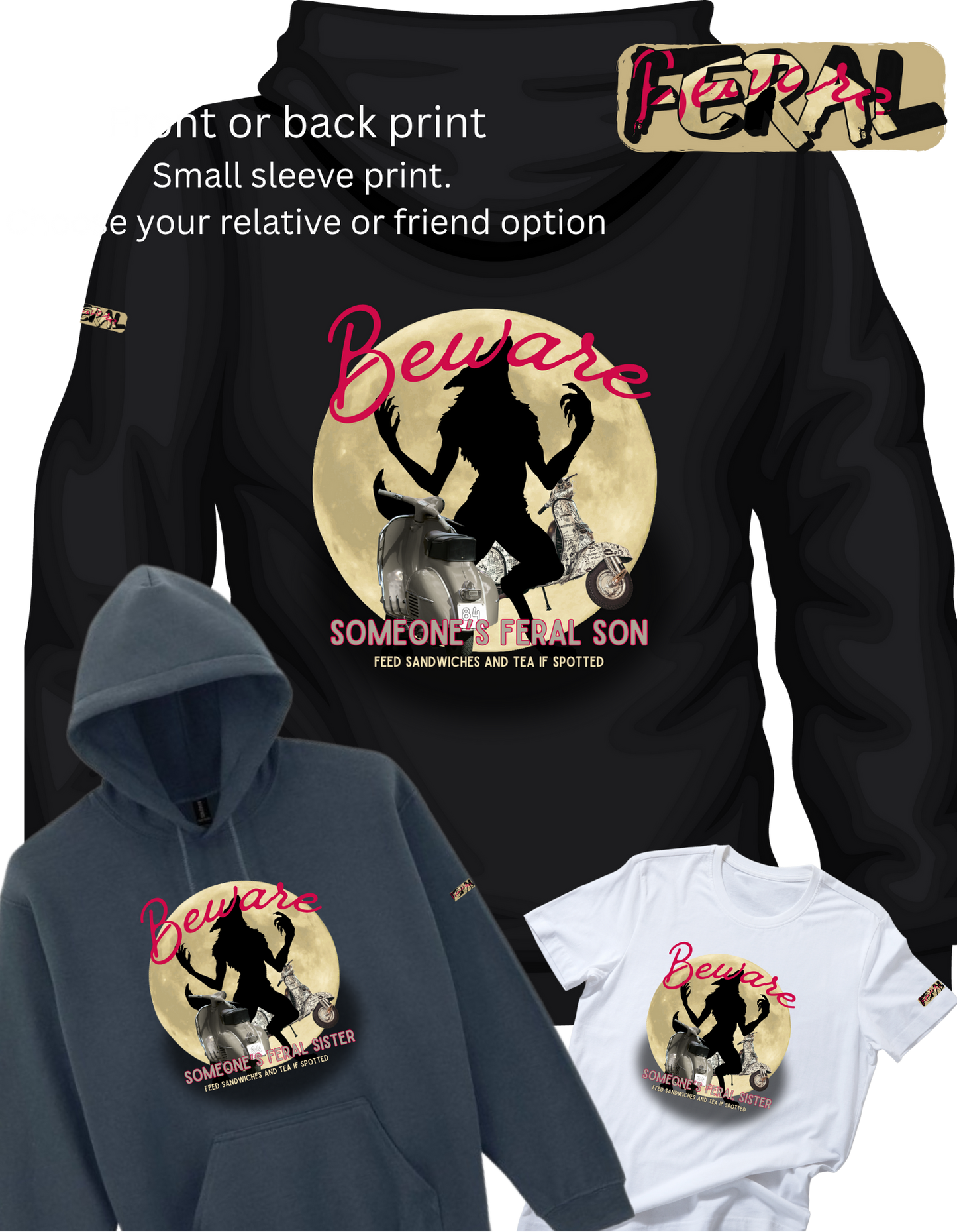 Feral Grandad/Grandma Werewolf T-Shirt – Funny Scooter Tee for Grandads/Grandmas | Feral Moon Collection