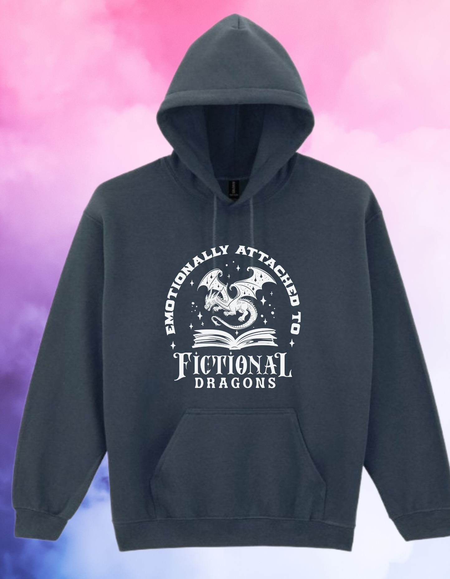 Emotionally Attached to Fictional Dragons Hoodie – Fantasy Book Lover Gift – Black Gothic Hoodie for Readers – Cosy Unisex Bookish Sweatshirt