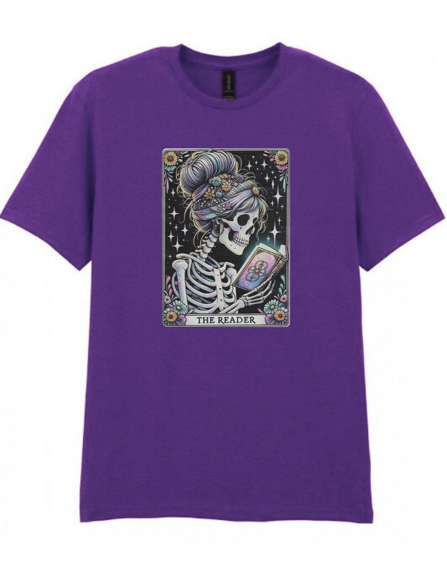 The Reader – Pastel Tarot Skeleton Tee | Gothic Floral Book Lover T-Shirt