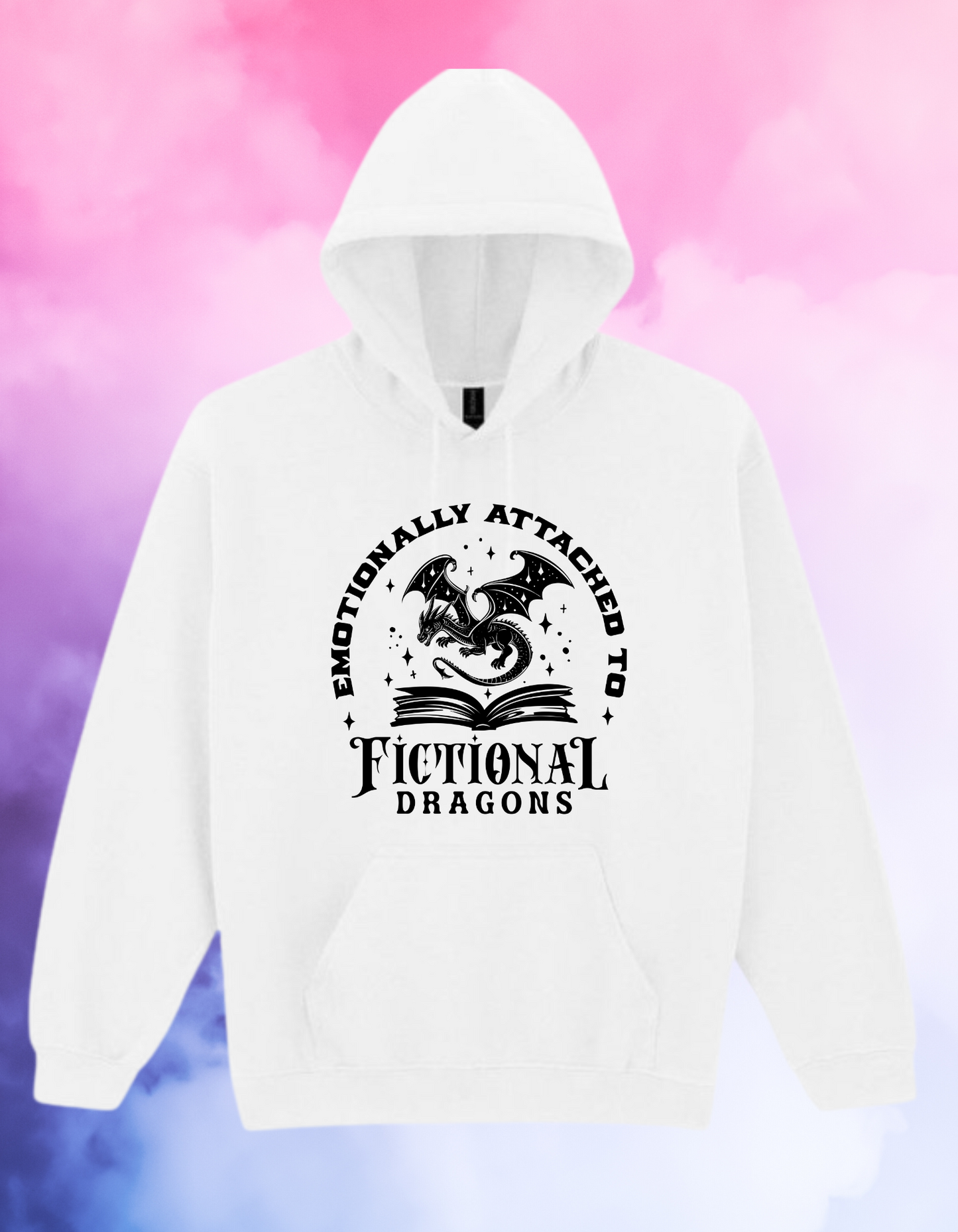 Emotionally Attached to Fictional Dragons Hoodie – Fantasy Book Lover Gift – Black Gothic Hoodie for Readers – Cosy Unisex Bookish Sweatshirt