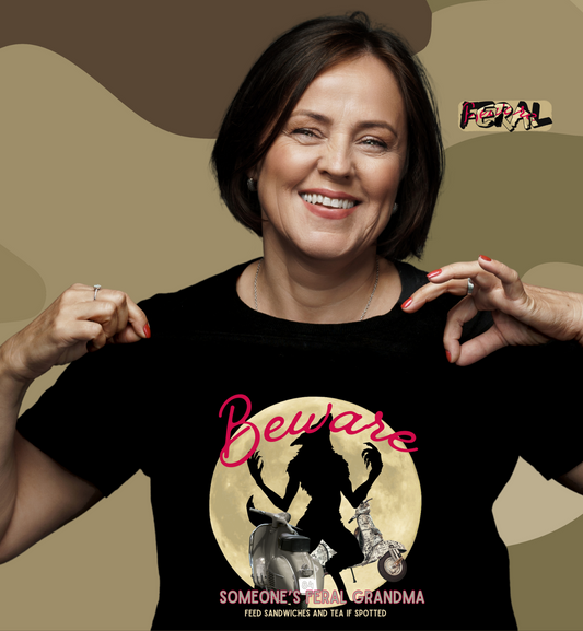 Feral Grandad/Grandma Werewolf T-Shirt – Funny Scooter Tee for Grandads/Grandmas | Feral Moon Collection