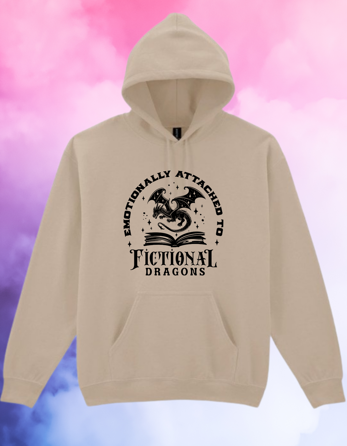 Emotionally Attached to Fictional Dragons Hoodie – Fantasy Book Lover Gift – Black Gothic Hoodie for Readers – Cosy Unisex Bookish Sweatshirt