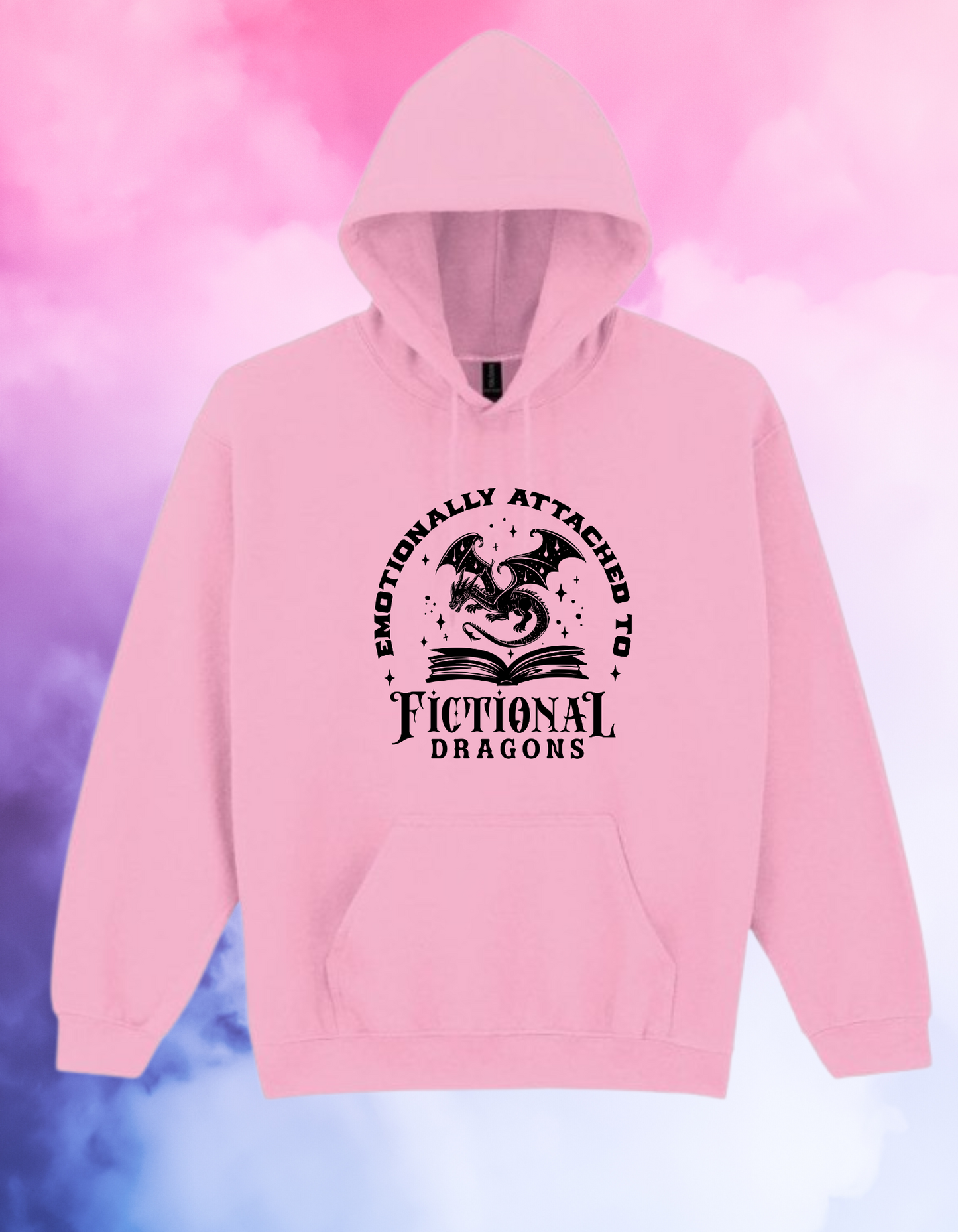 Emotionally Attached to Fictional Dragons Hoodie – Fantasy Book Lover Gift – Black Gothic Hoodie for Readers – Cosy Unisex Bookish Sweatshirt