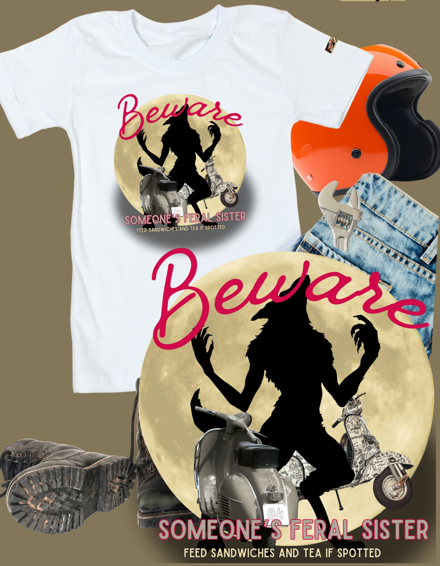 Feral Grandad/Grandma Werewolf T-Shirt – Funny Scooter Tee for Grandads/Grandmas | Feral Moon Collection