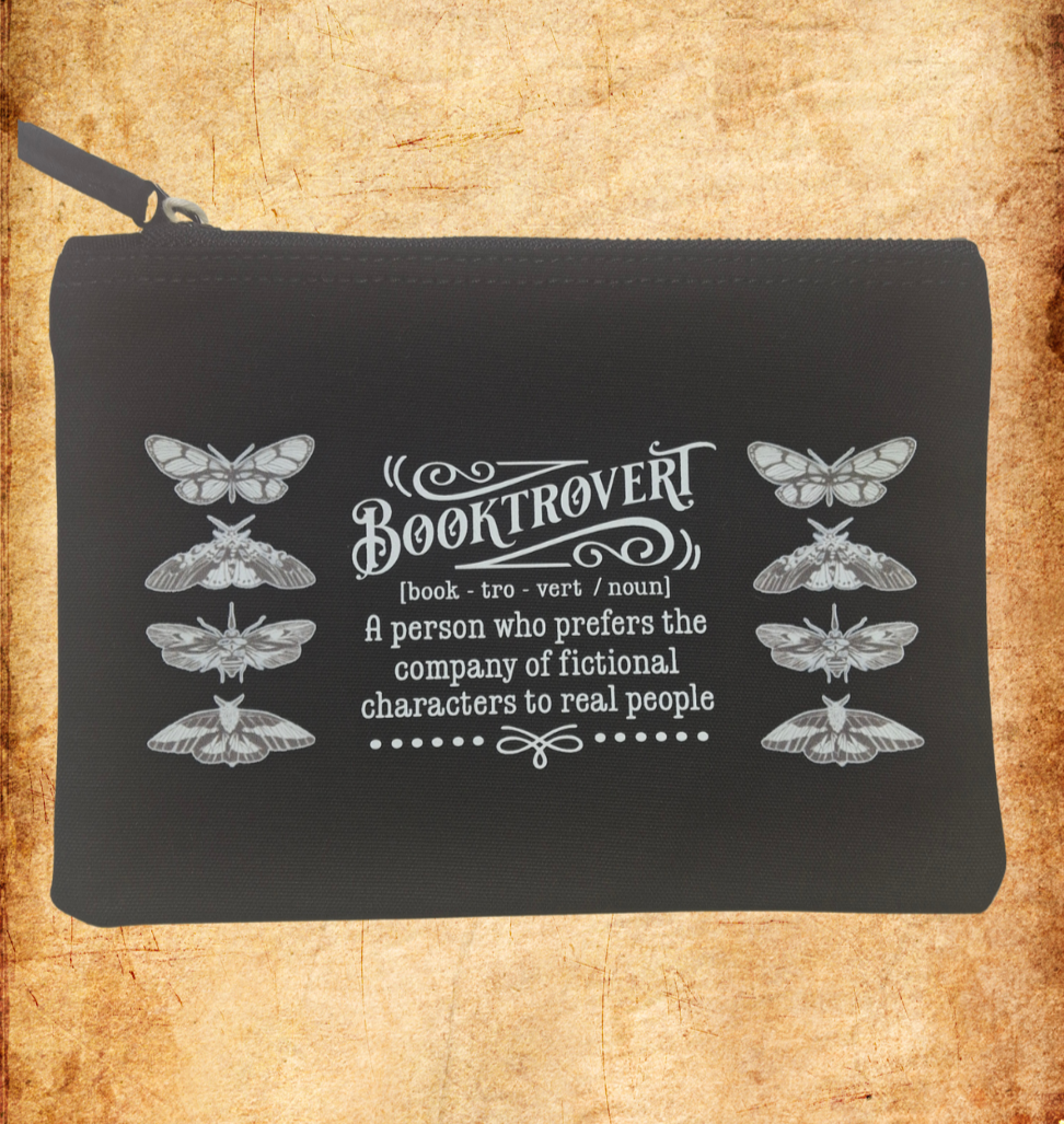 "Booktrovert" Canvas Zip Pouch – Fictional Friends Club Accessory Bag for Introverted Readers