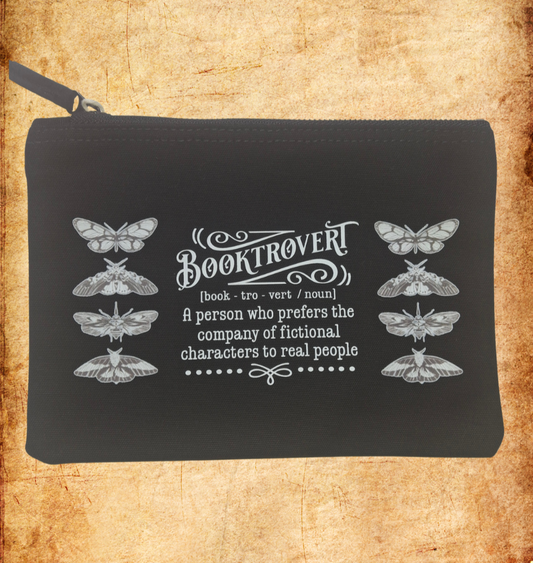 "Booktrovert" Canvas Zip Pouch – Fictional Friends Club Accessory Bag for Introverted Readers