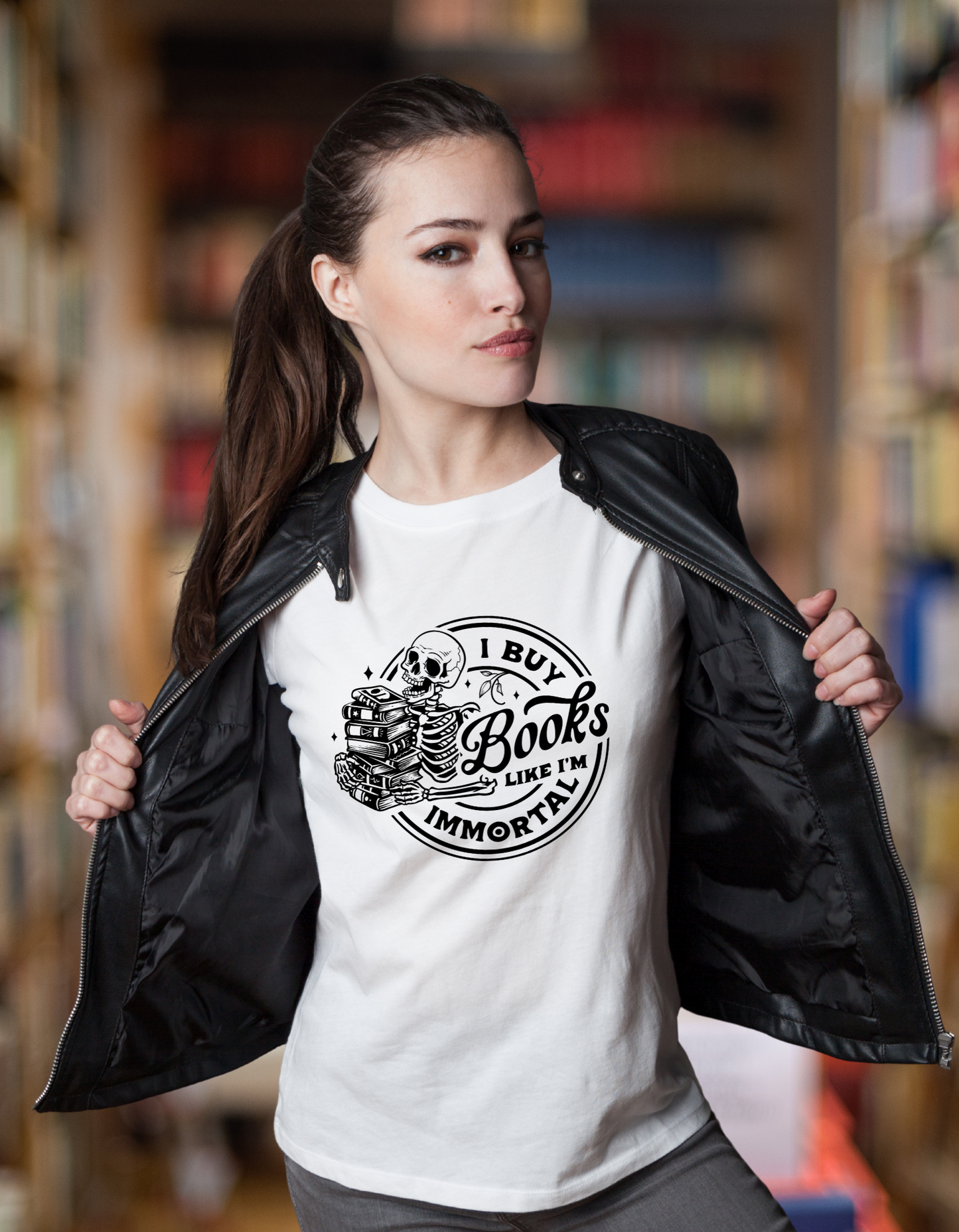 I Buy Books Like I’m Immortal T-shirt – Gothic Skull – Bookish Gift for Readers
