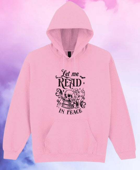 Let Me Read in Peace Hoodie – Gothic Book Lover Gift – Cosy Black Skull Hoodie for Readers – Dark Academia Bookish Hoodie