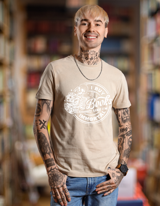 I Buy Books Like I’m Immortal T-shirt – Gothic Skull – Bookish Gift for Readers