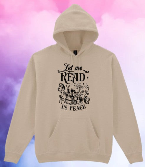 Let Me Read in Peace Hoodie – Gothic Book Lover Gift – Cosy Black Skull Hoodie for Readers – Dark Academia Bookish Hoodie