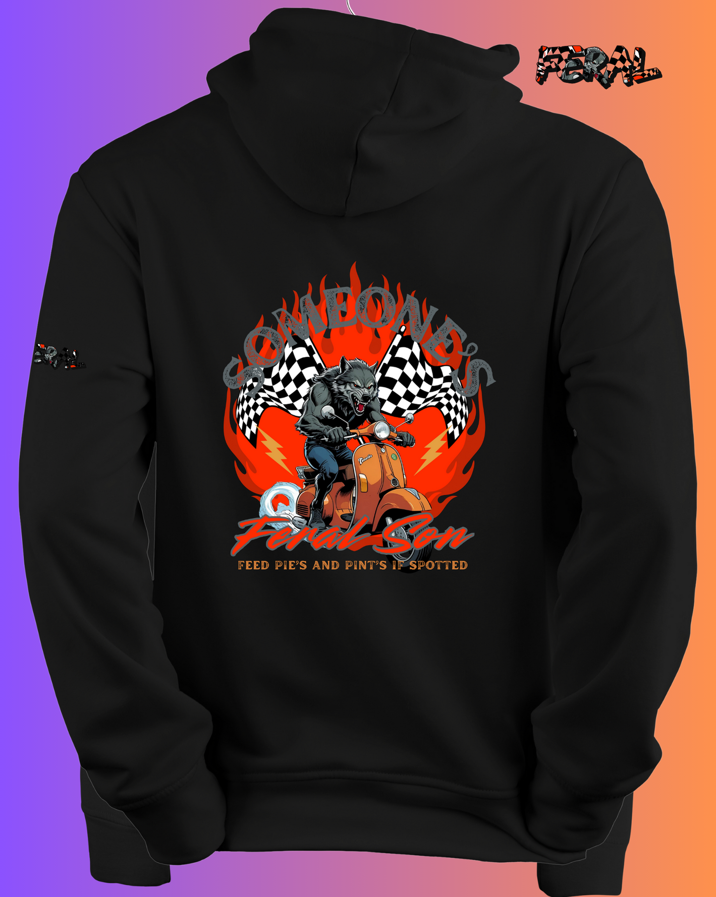 Someone’s Feral Grandad Hoodie – Flames Funny Werewolf Scooter Hoodie| Feral Flames collection