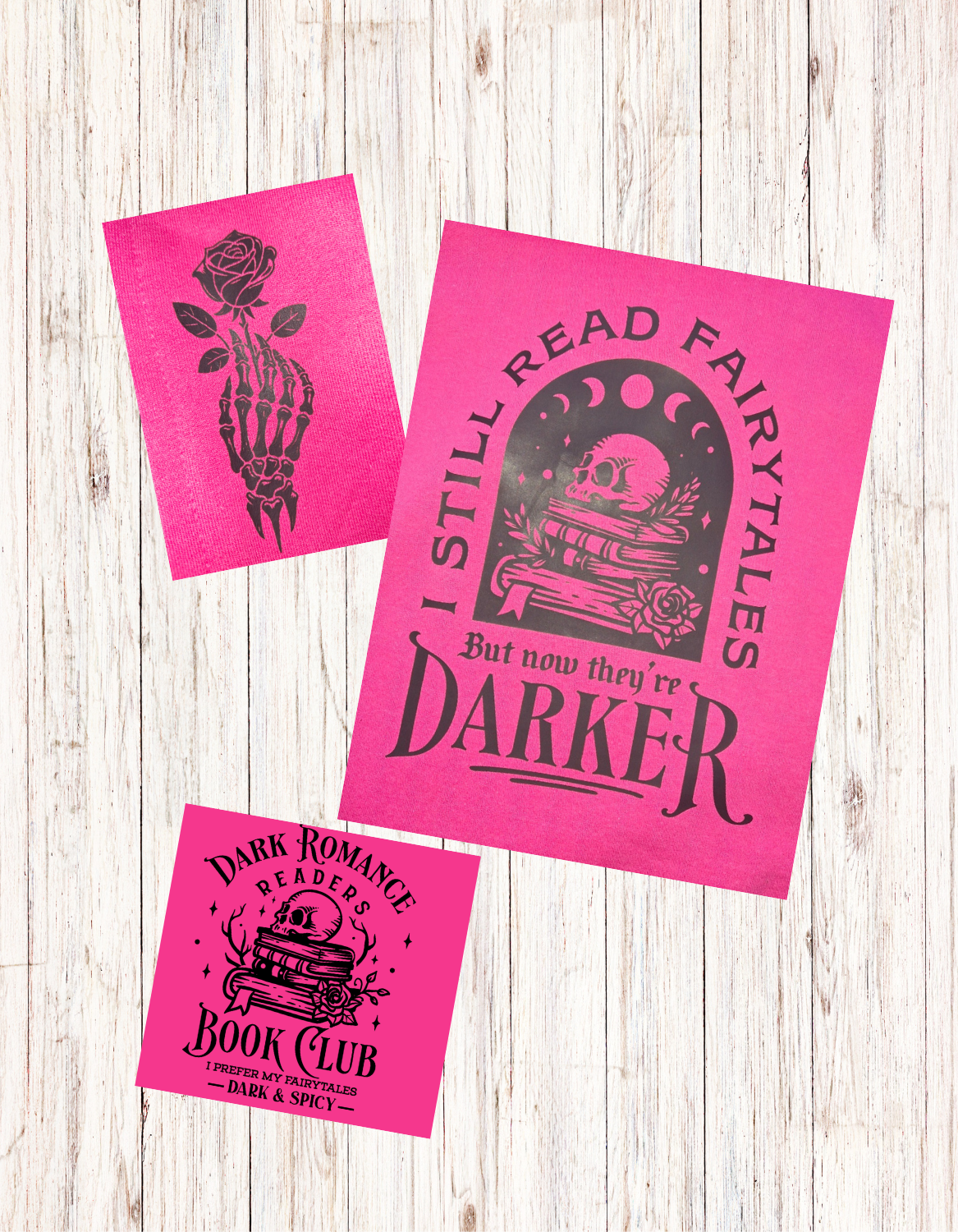 Dark Fairytales Gothic Hoodie – “I Still Read Fairytales (But Now They’re Darker)” – Pink Skull Book Hoody