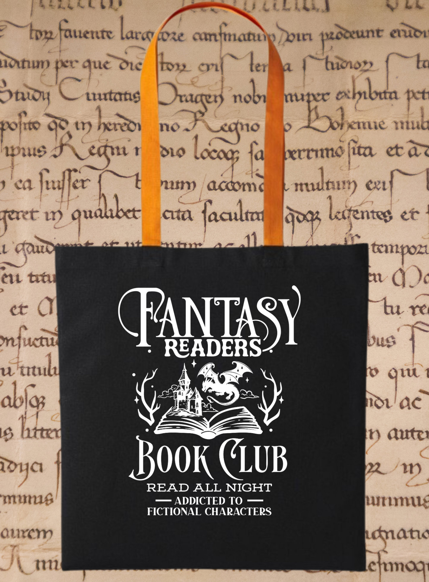 Fantasy Reader Tote Bag – Eco-Friendly 100% Cotton Book Bag for Book Dragons & Night Readers – Bookish Gift Black/Yellow