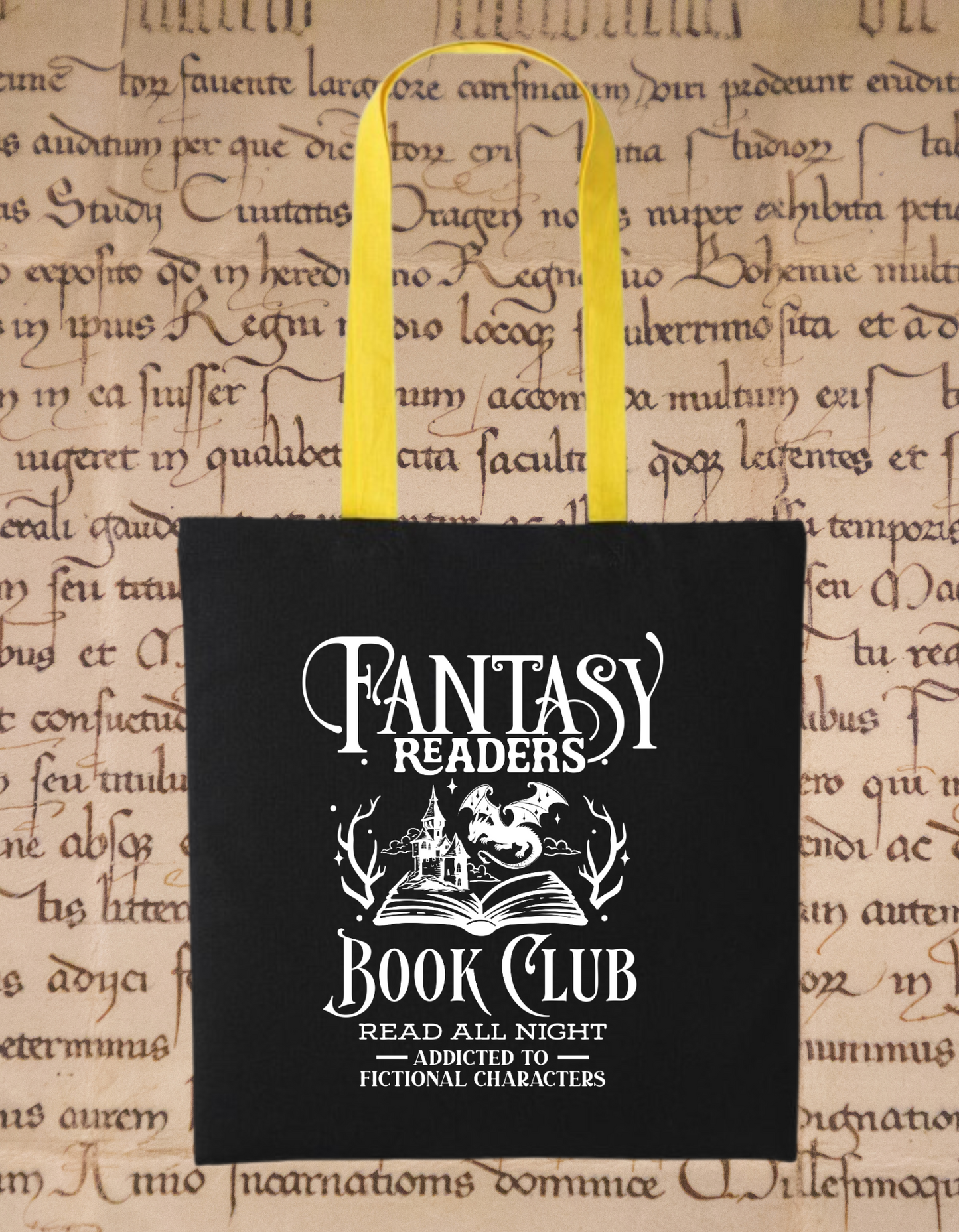 Fantasy Reader Tote Bag – Eco-Friendly 100% Cotton Book Bag for Book Dragons & Night Readers – Bookish Gift Red/Black