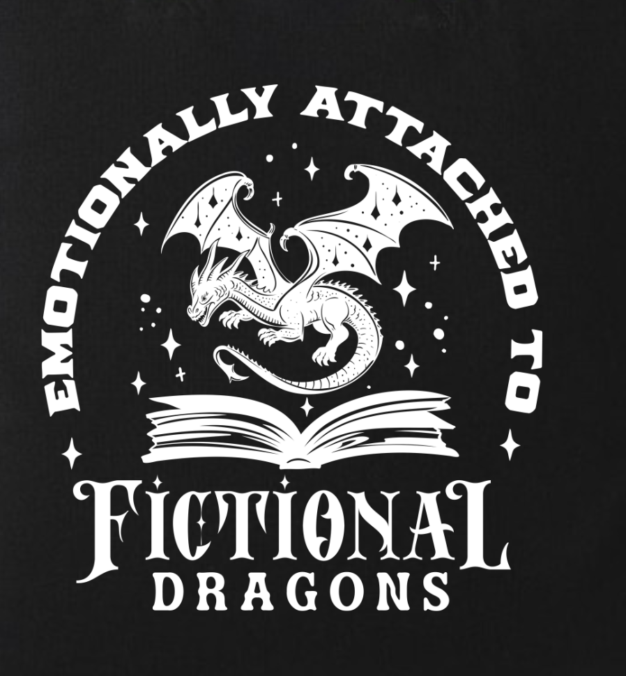 Emotionally Attached to Fictional Dragons Tote Bag – Fantasy Book Lover Gift – Dragon Reading Tote – Eco Book Bag – Cotton Bookish Tote Black/Red