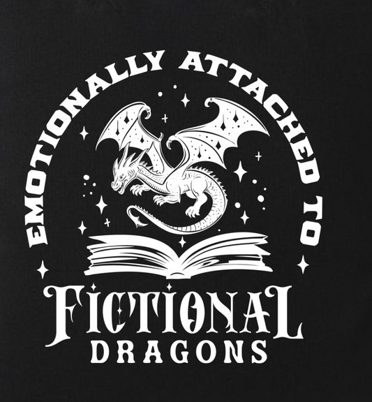 Emotionally Attached to Fictional Dragons Tote Bag – Fantasy Book Lover Gift – Dragon Reading Tote – Eco Book Bag – Cotton Bookish Tote black yellow