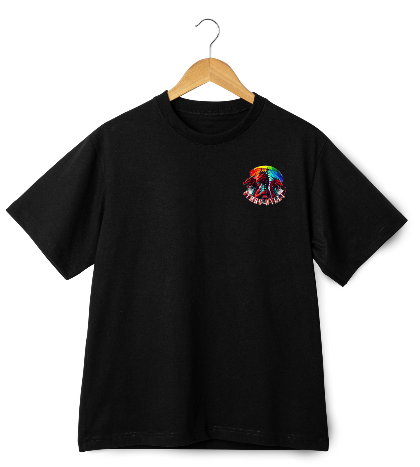 Cymru Wyllt Dragon Hoodie – Welsh Fantasy T-shirt – Rainbow Mythical T-shirt – Hiraeth Quote Unisex 100% cotton – Welsh Gift