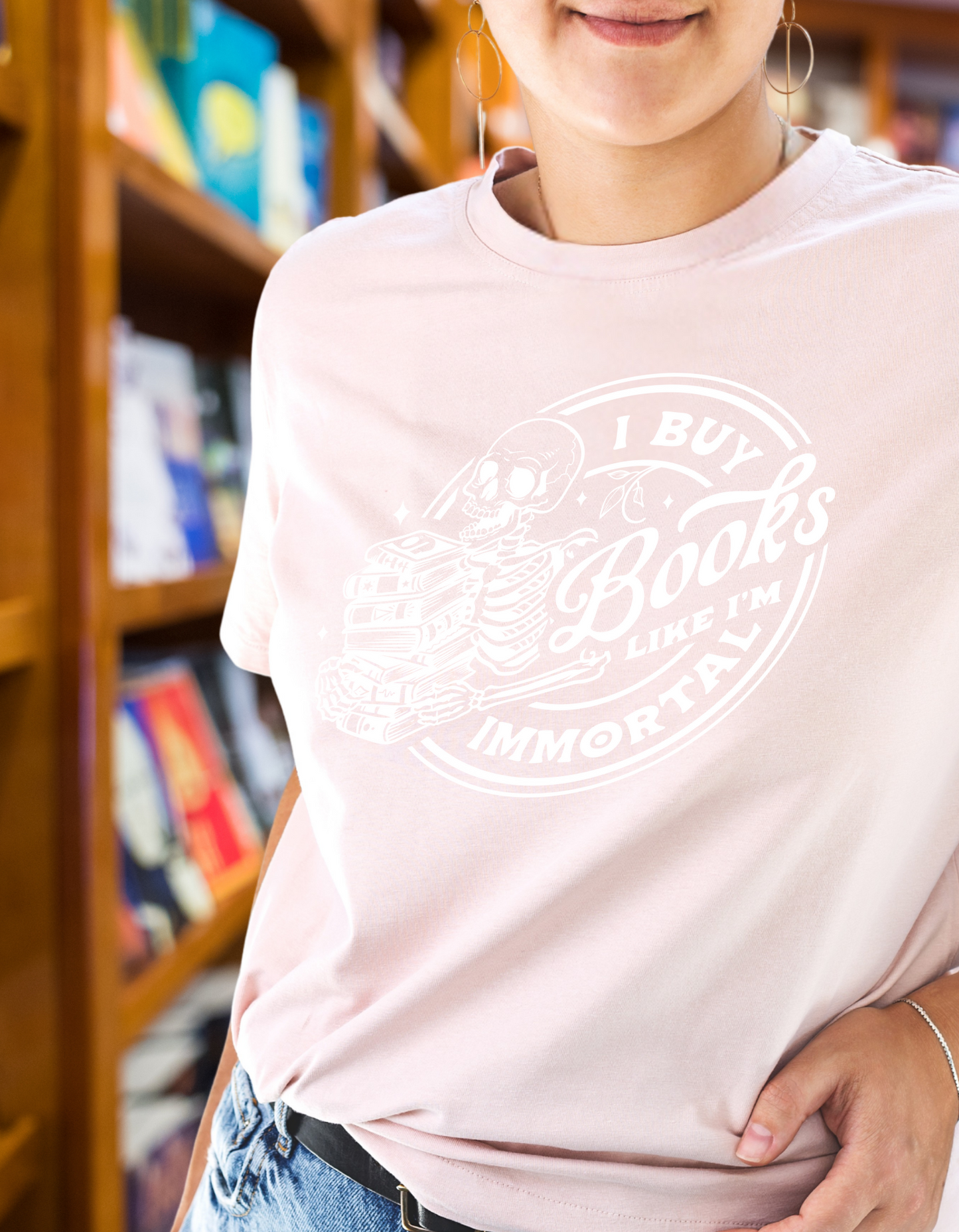 I Buy Books Like I’m Immortal T-shirt – Gothic Skull – Bookish Gift for Readers