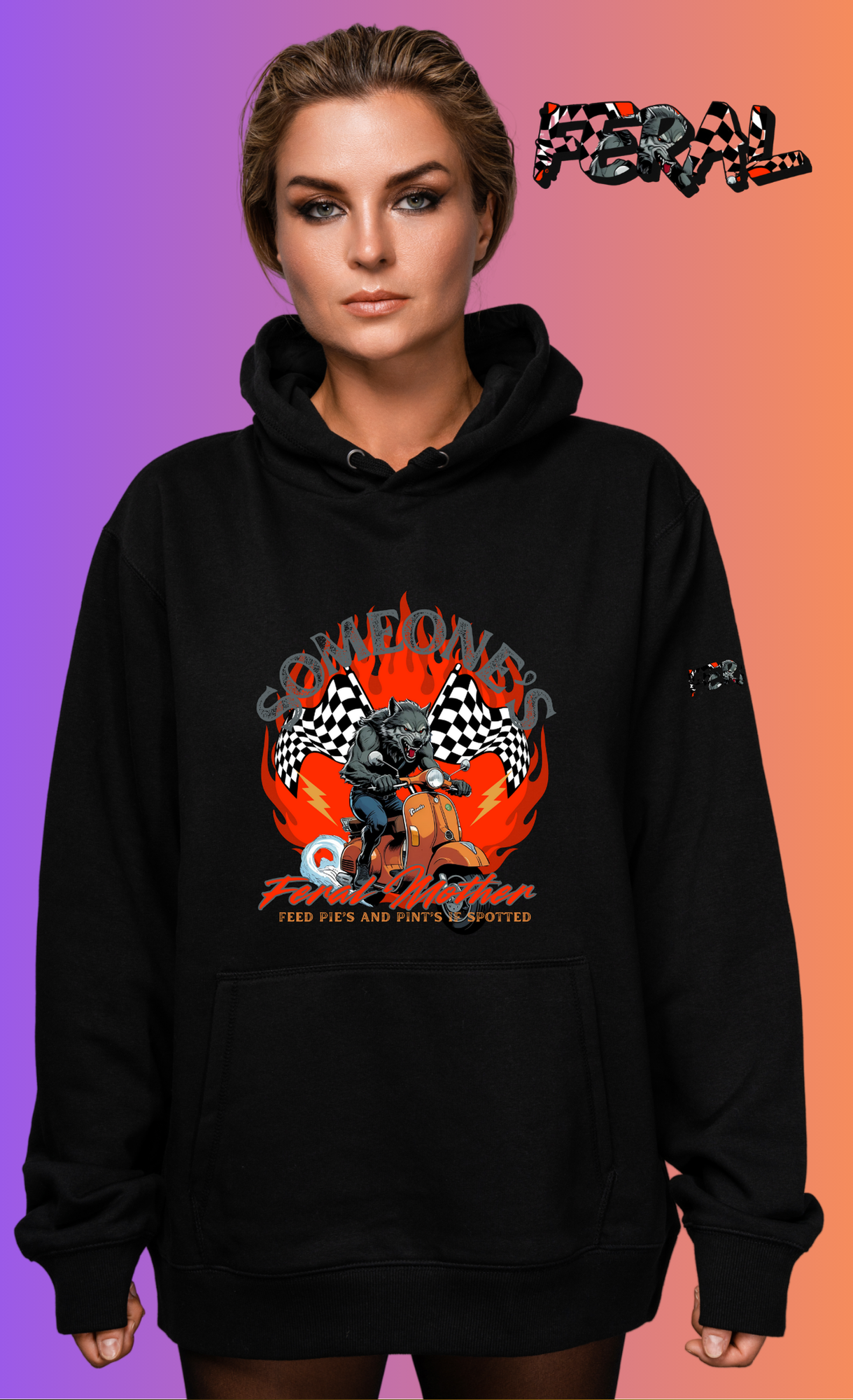 Someone’s Feral Flame's Dad Hoodie – Funny Werewolf Scooter Graphic Hoodie | Feral Flames collection
