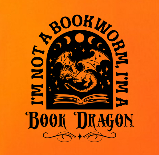 Book Dragon Tote Bag – Gothic Fantasy Tote with Moon Phases | Book Lover Gift | Dragon Book Bag | Witchy Reader Aesthetic Orange/Black