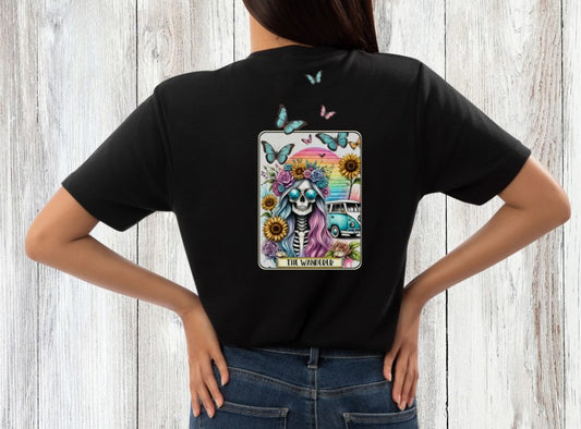 The Wanderer | 100% Softstyle Cotton T-shirt | Boho Skeleton & Van Tarot Art