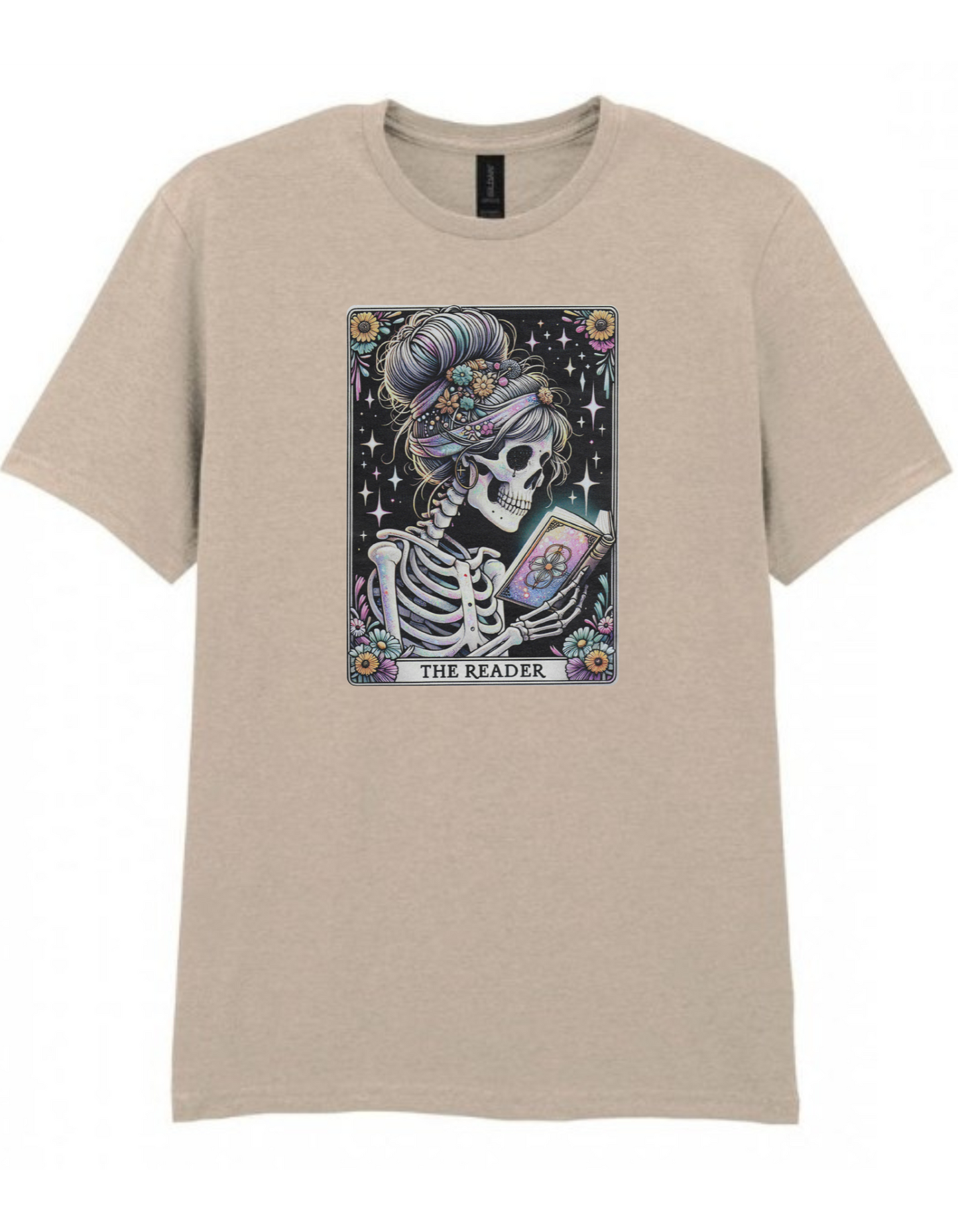 The Reader – Pastel Tarot Skeleton Tee | Gothic Floral Book Lover T-Shirt