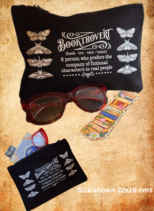 "Booktrovert" Canvas Zip Pouch – Fictional Friends Club Accessory Bag for Introverted Readers