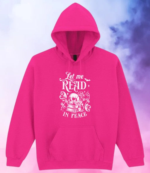 Let Me Read in Peace Hoodie – Gothic Book Lover Gift – Cosy Black Skull Hoodie for Readers – Dark Academia Bookish Hoodie