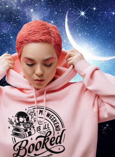 My Weekend is All Booked Hoodie –Bookish Gothic Skull Hoodie for Readers & Introverts
