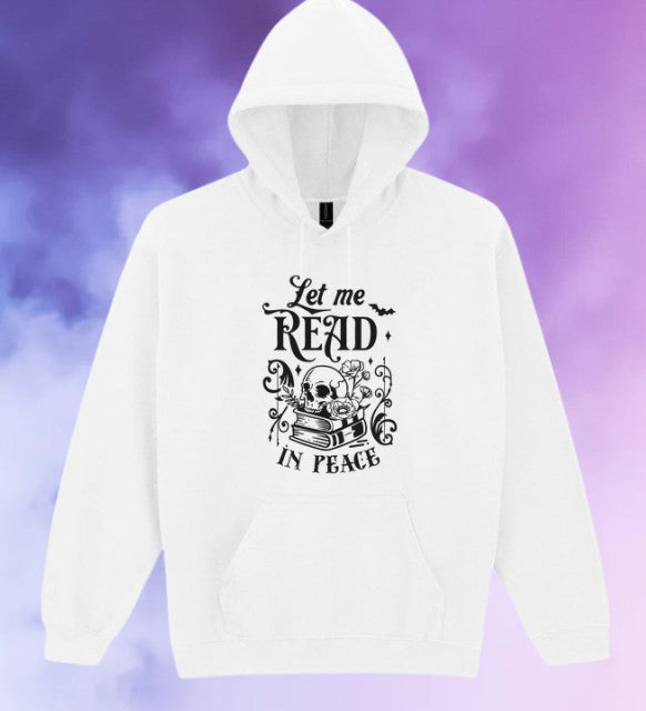 Let Me Read in Peace Hoodie – Gothic Book Lover Gift – Cosy Black Skull Hoodie for Readers – Dark Academia Bookish Hoodie