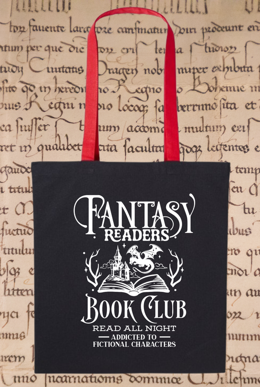Fantasy Reader Tote Bag – Eco-Friendly 100% Cotton Book Bag for Book Dragons & Night Readers – Bookish Gift Red/Black