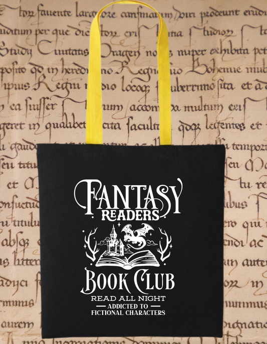 Fantasy Reader Tote Bag – Eco-Friendly 100% Cotton Book Bag for Book Dragons & Night Readers – Bookish Gift Black/Yellow