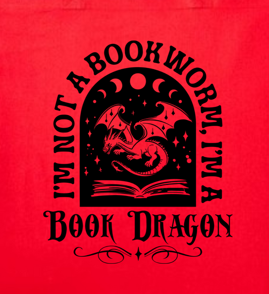 Book Dragon Tote Bag –  Gothic Fantasy Tote with Moon Phases | Book Lover Gift | Dragon Book Bag | Witchy Reader Aesthetic Red/Black